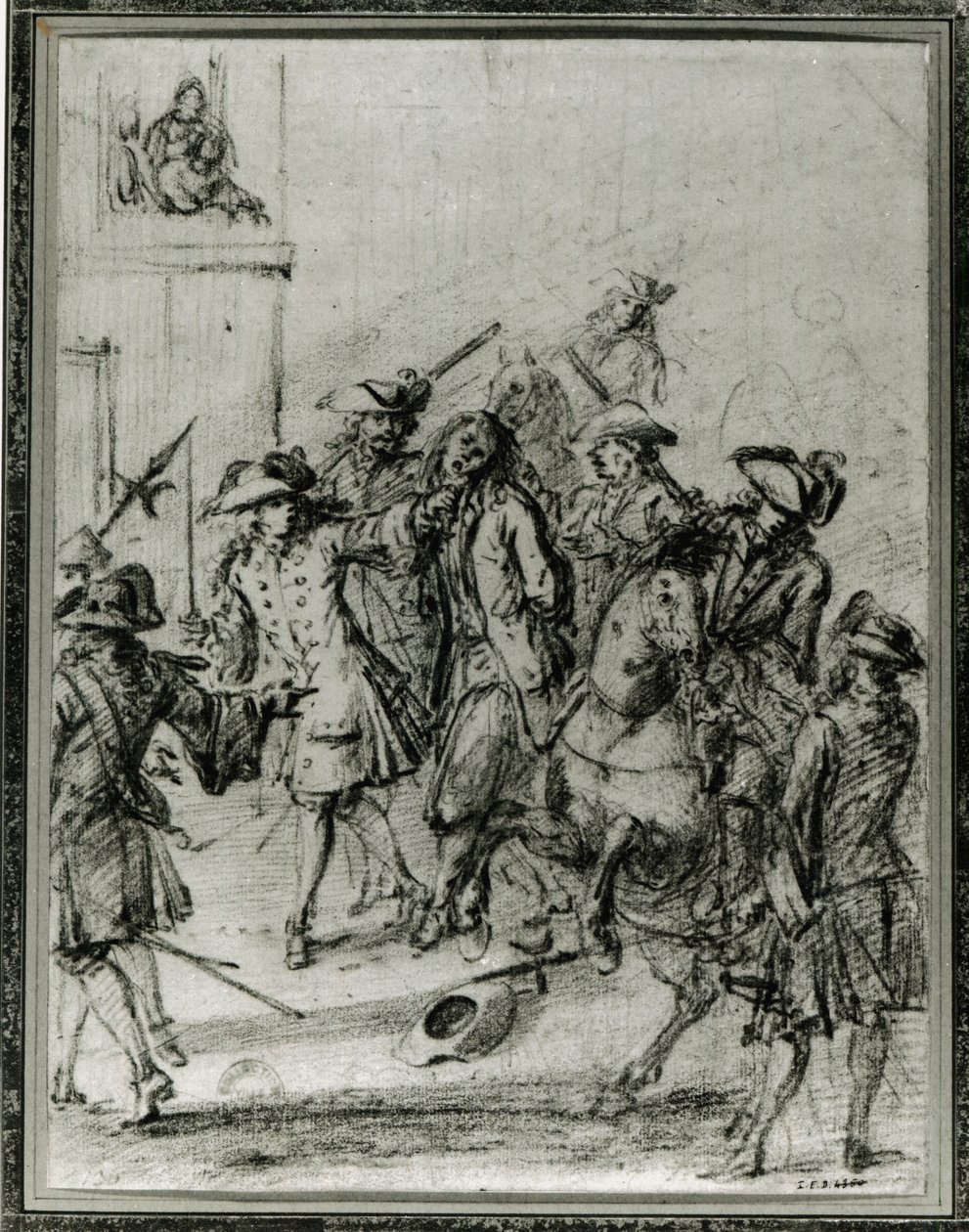 Arrestasjonen av Louis Dominique Cartouche (1693-1721) (blyant på papir) av French School