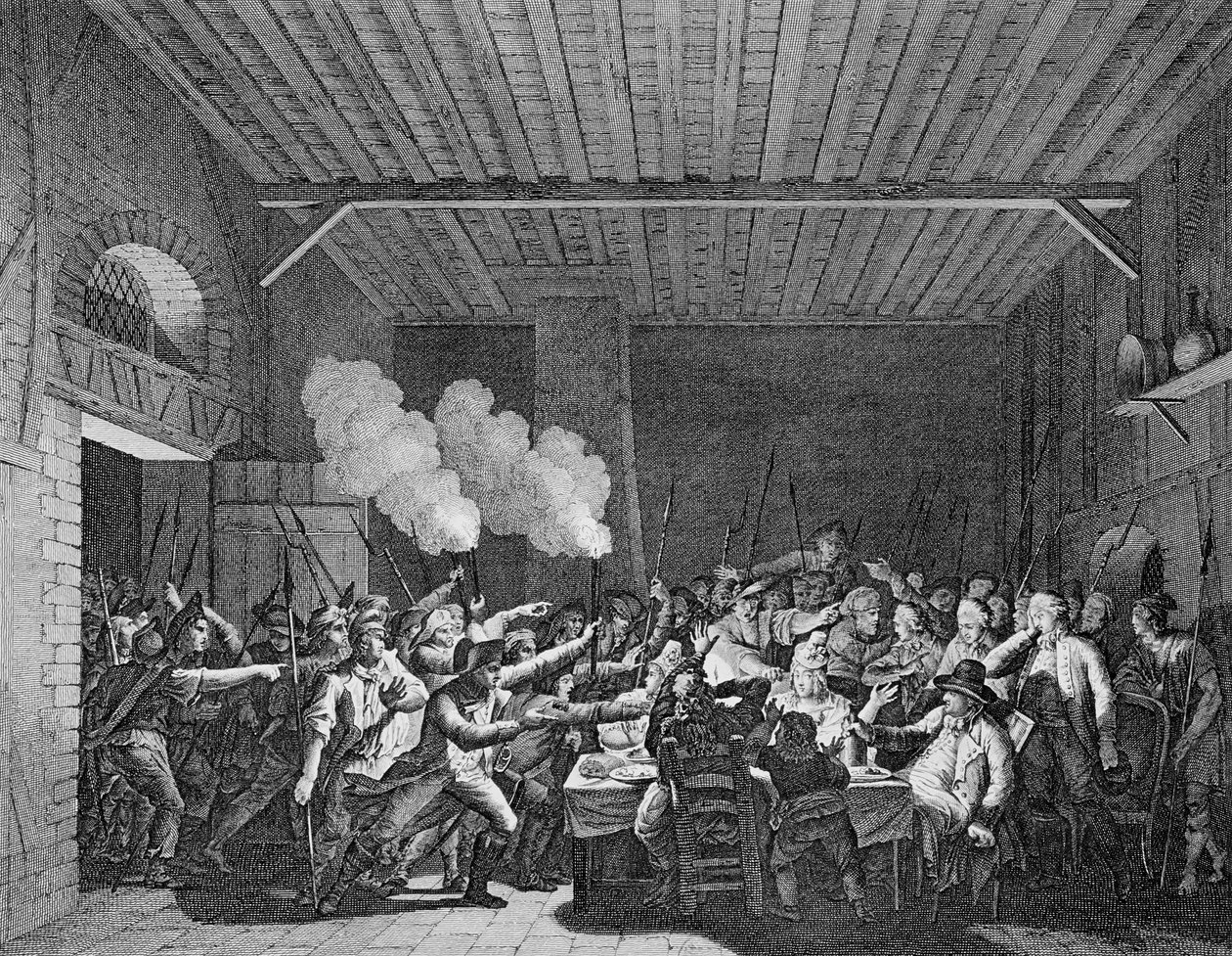 Arrestasjonen av Ludvig XVI (1754-93) i Varennes, 22. juni 1791 av French School