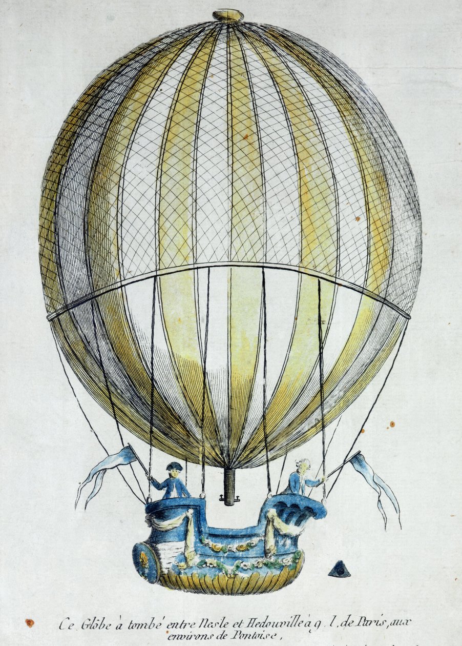Ballongen til Jacques Charles (1746-1823) og Nicholas Robert (1761-1828) brukt på deres flukt fra Jardin des Tuileries, 1. desember, 1783 av French School