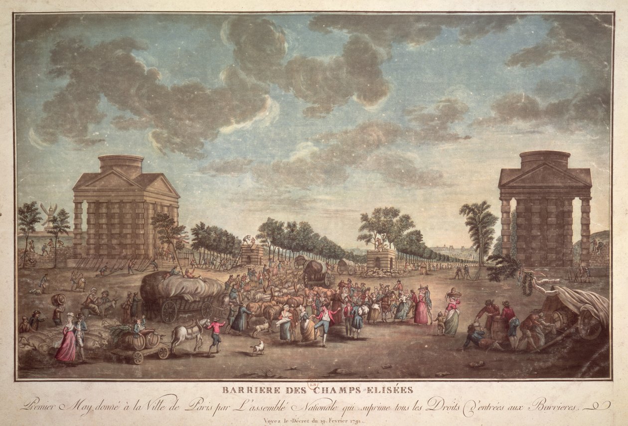 Barrieren ved Champs Elysees. Undertrykkelsen av retten til innreise til Paris i 1790 av French School