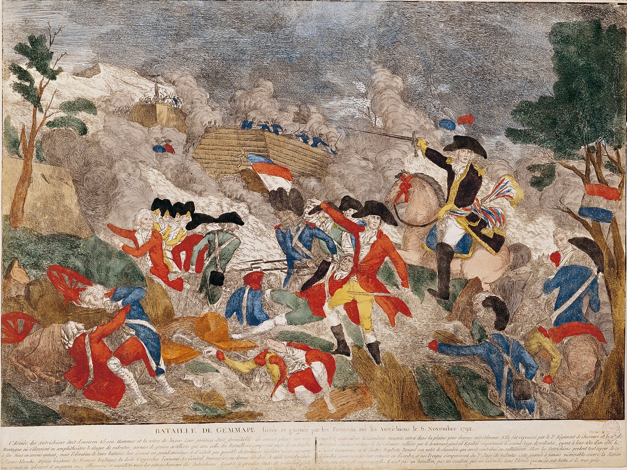 Slaget ved Jemmapes, 6. november 1792, trykt av Basset av French School