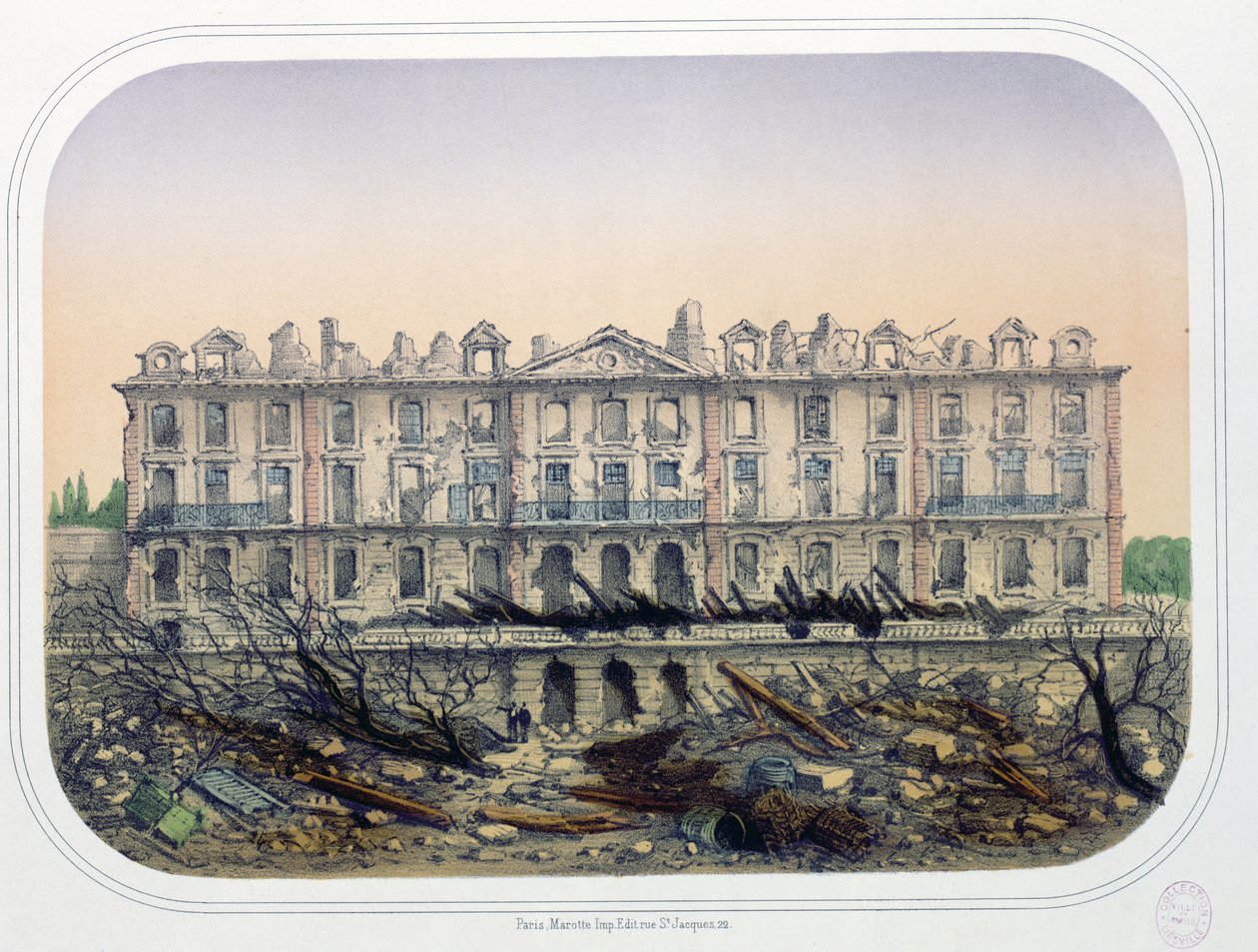 Chateau de Meudon bombardert av prøyssiske tropper i 1870, ca. 1871 av French School
