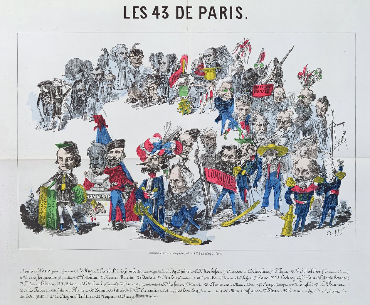 De førti-tre valgte representantene for Frankrike, karikatur av valget 8. februar 1871 av French School