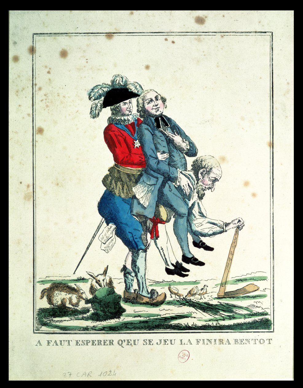 Spillet må snart slutte, en bonde som bærer en prest og en adelsmann, 1789 (se også 157778) av French School