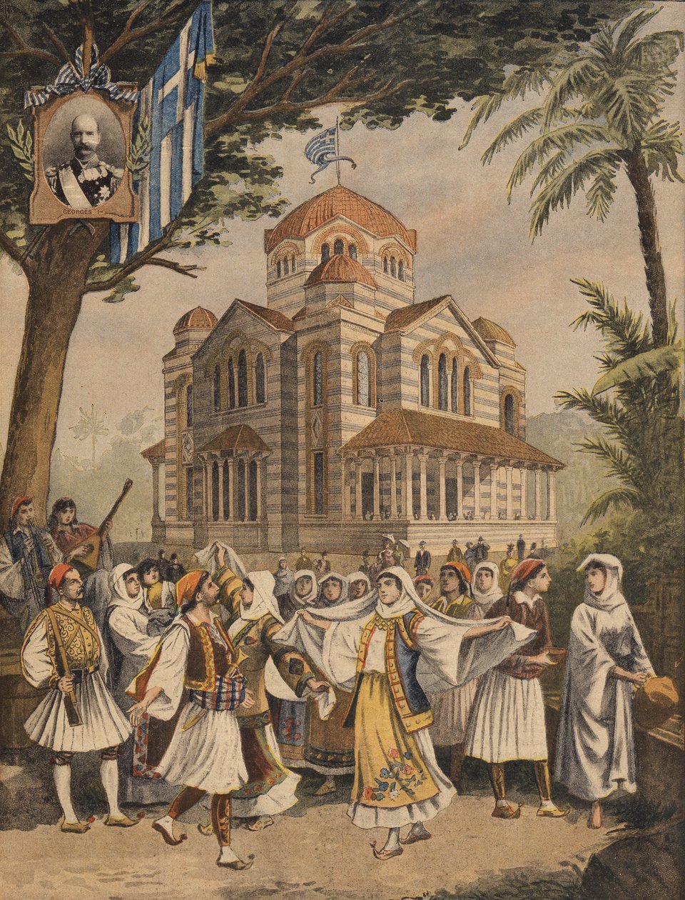Den greske paviljongen på verdensutstillingen i 1900, Paris, illustrasjon fra Le Petit Journal, 6. mai 1900 av French School