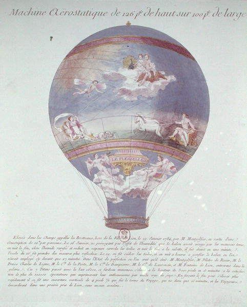 Montgolfier Brothers ballongeksperiment i Lyon, 19. januar 1784, ca. 1784 av French School