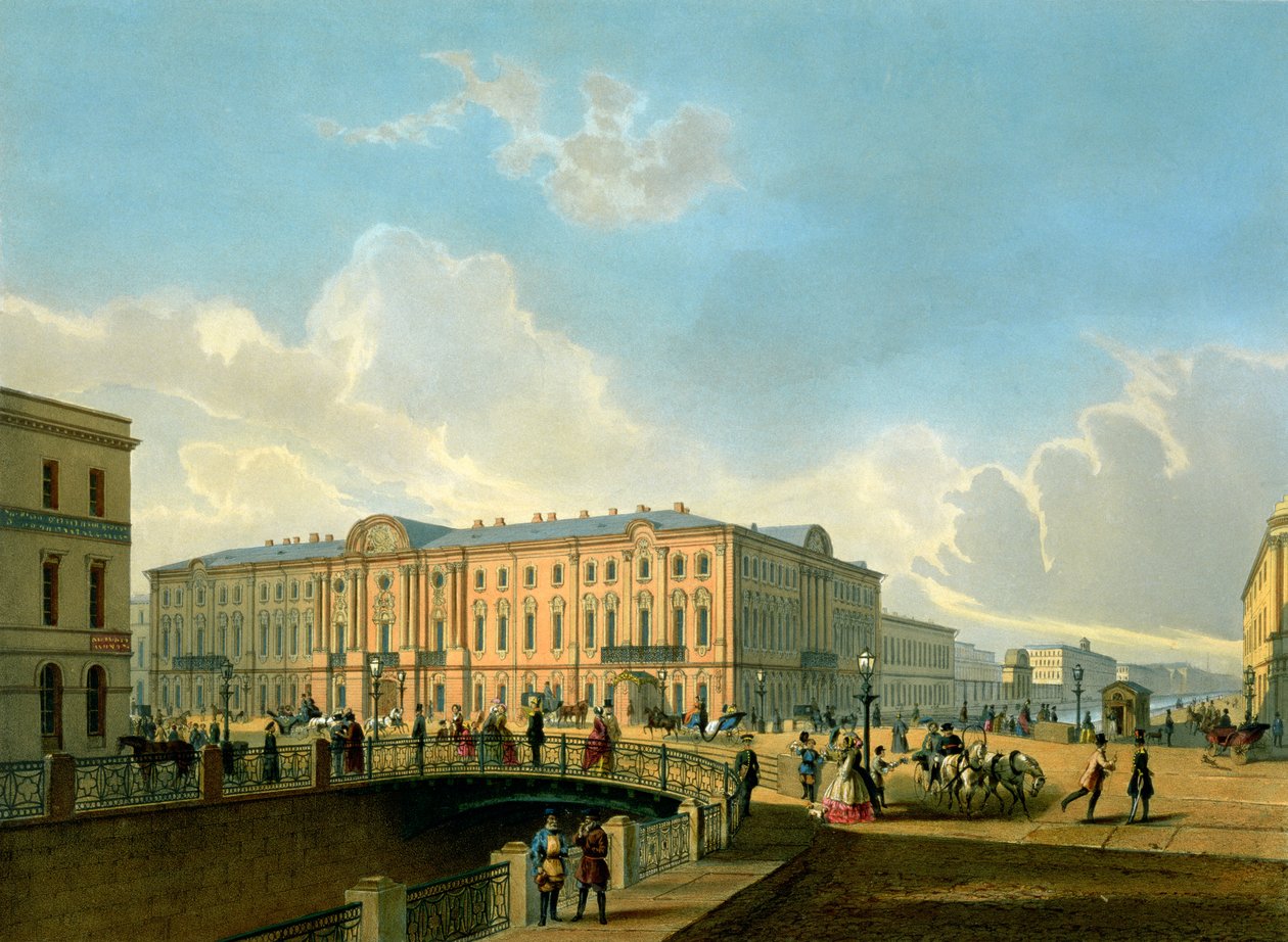 Moyka-vollen og politibroen i St. Petersburg, trykt av J. Jacottet og Regamey, utgitt av Lemercier, Paris, 1850-årene av French School