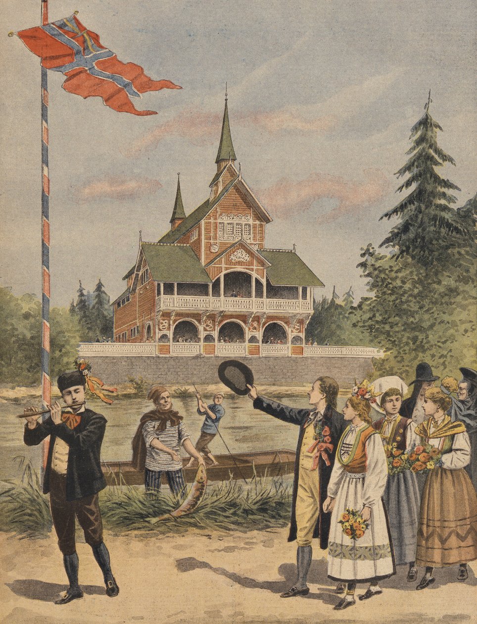 Den norske paviljongen på Verdensutstillingen 1900, Paris, illustrasjon fra Le Petit Journal, bilagsillustre, 13. mai 1900 av French School