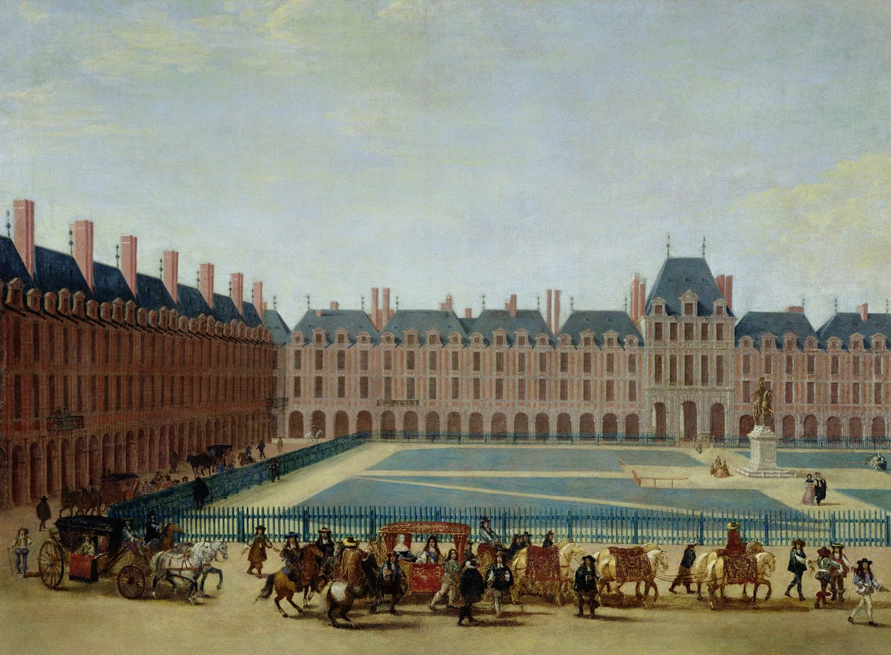The Place Royale med den kongelige vognen, ca. 1655 av French School