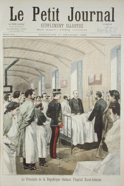 Republikkens president, Felix Faure (1841-99) på besøk til Saint-Antoine Hospital i Paris, fra Le Petit Journal, 17. februar 1895 av French School