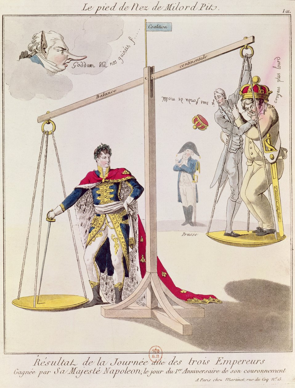 Resultatet av de tre keisernes dag, karikatur tegnet etter slaget ved Austerlitz av French School