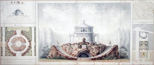 Dydens tempel (penn og blekk og wc på papir) av French School
