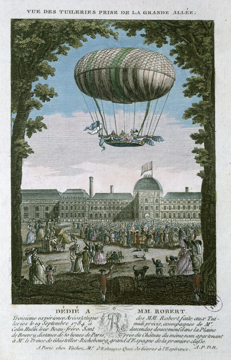 The Third Flight of Nicholas Robert (1761-1828) og hans bror fra Tuileriene, 19. september, 1784 av French School