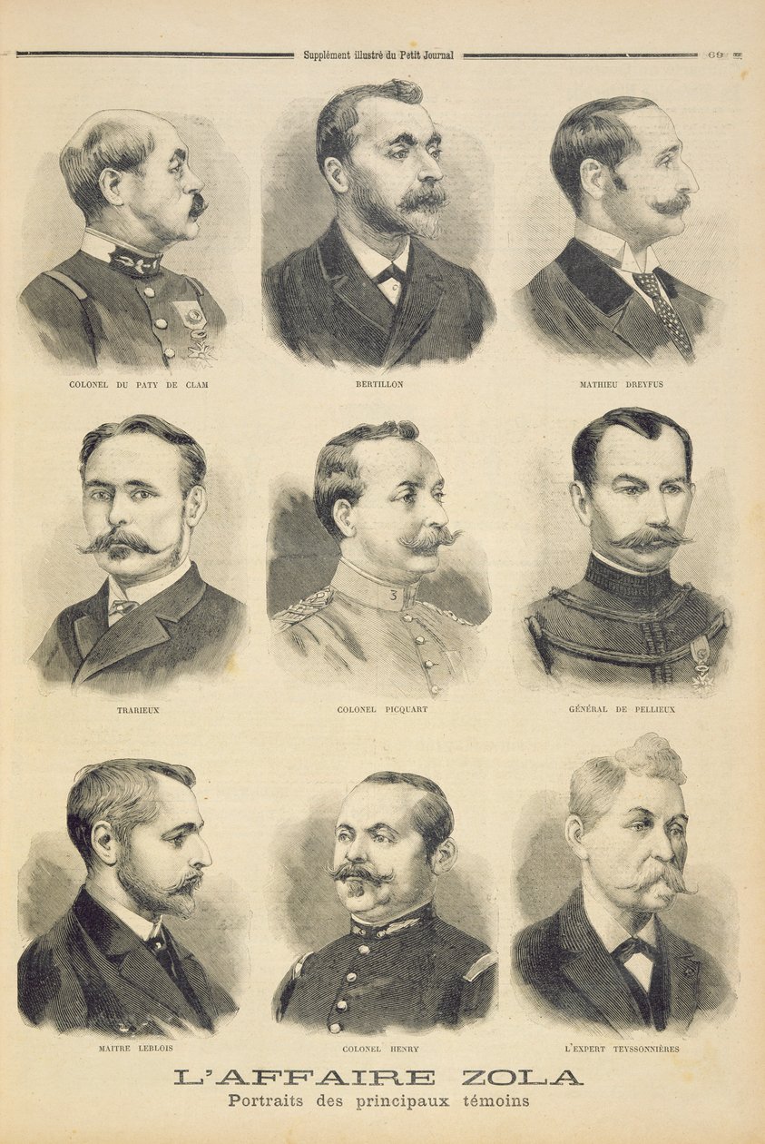 Zola-affæren: hovedvitnene, illustrasjon fra det illustrerte tillegget til Le Petit Journal, 27. februar 1898 av French School