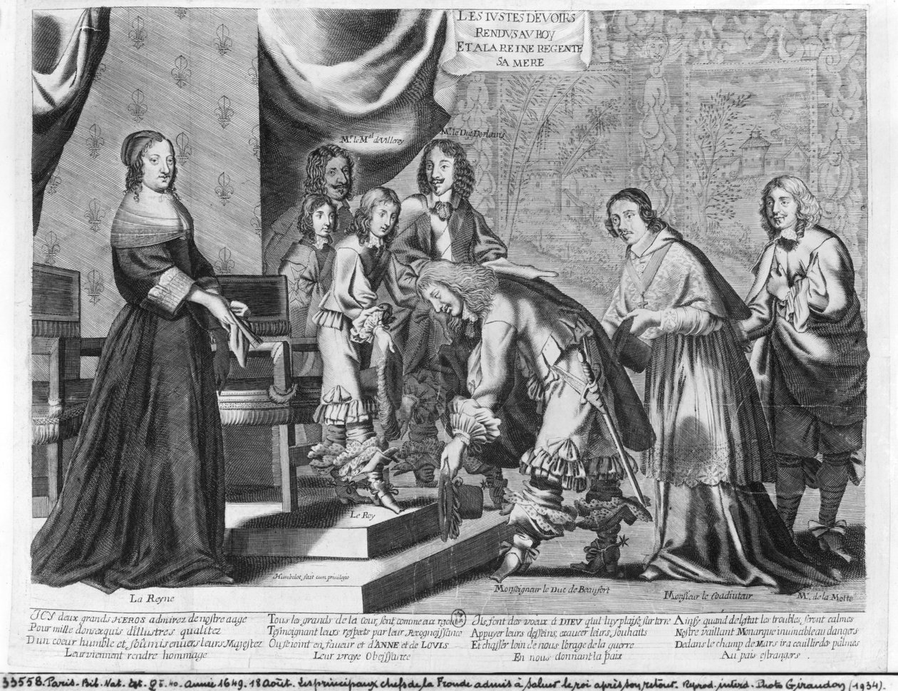 Høvdingene i Fronde innrømmet å hilse på kong Ludvig XIV (1638-1715) etter at han kom tilbake, den 18. august 1649 av French School