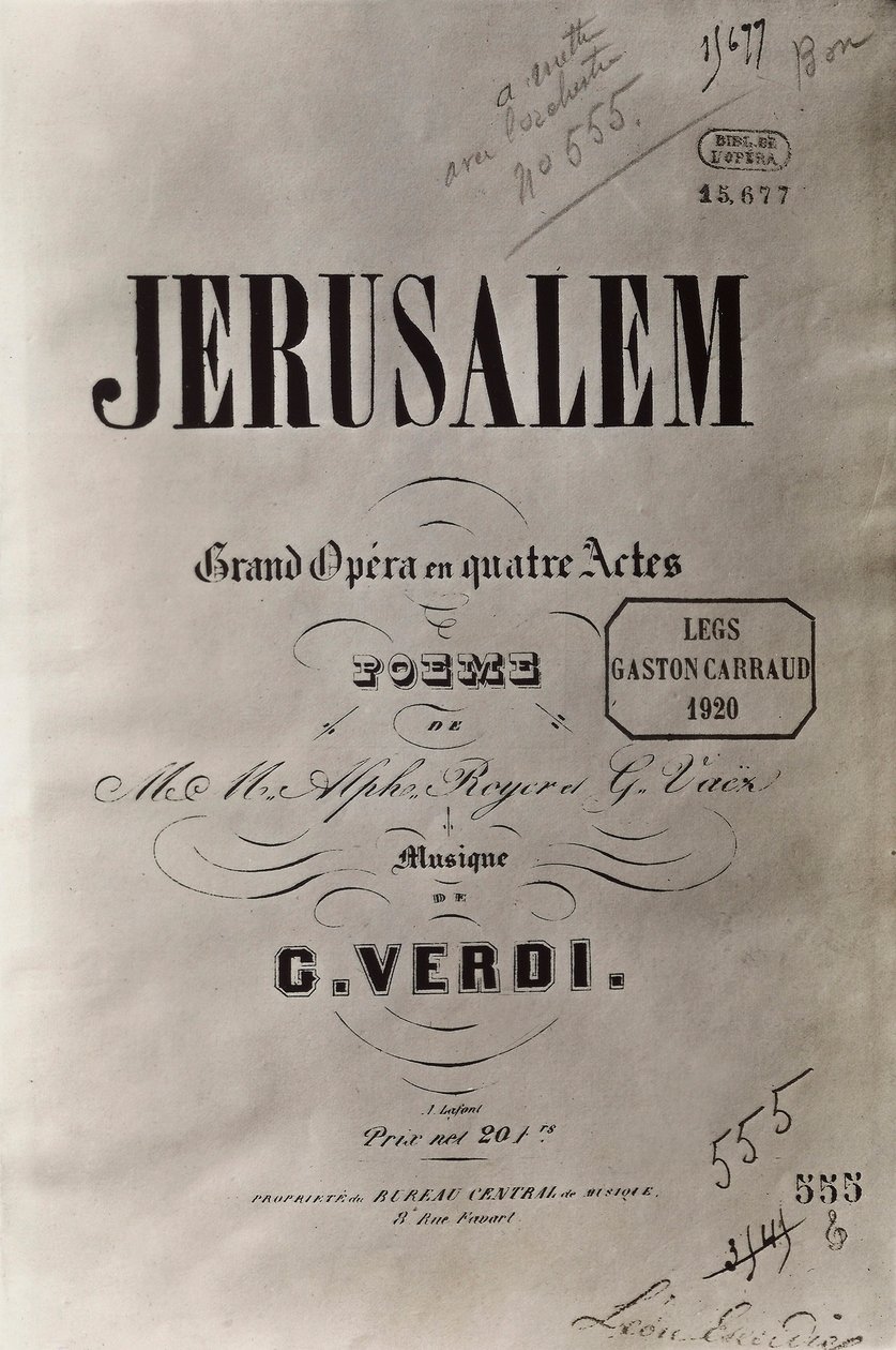 Tittelside til operaen Jerusalem, ca. 1847 av French School