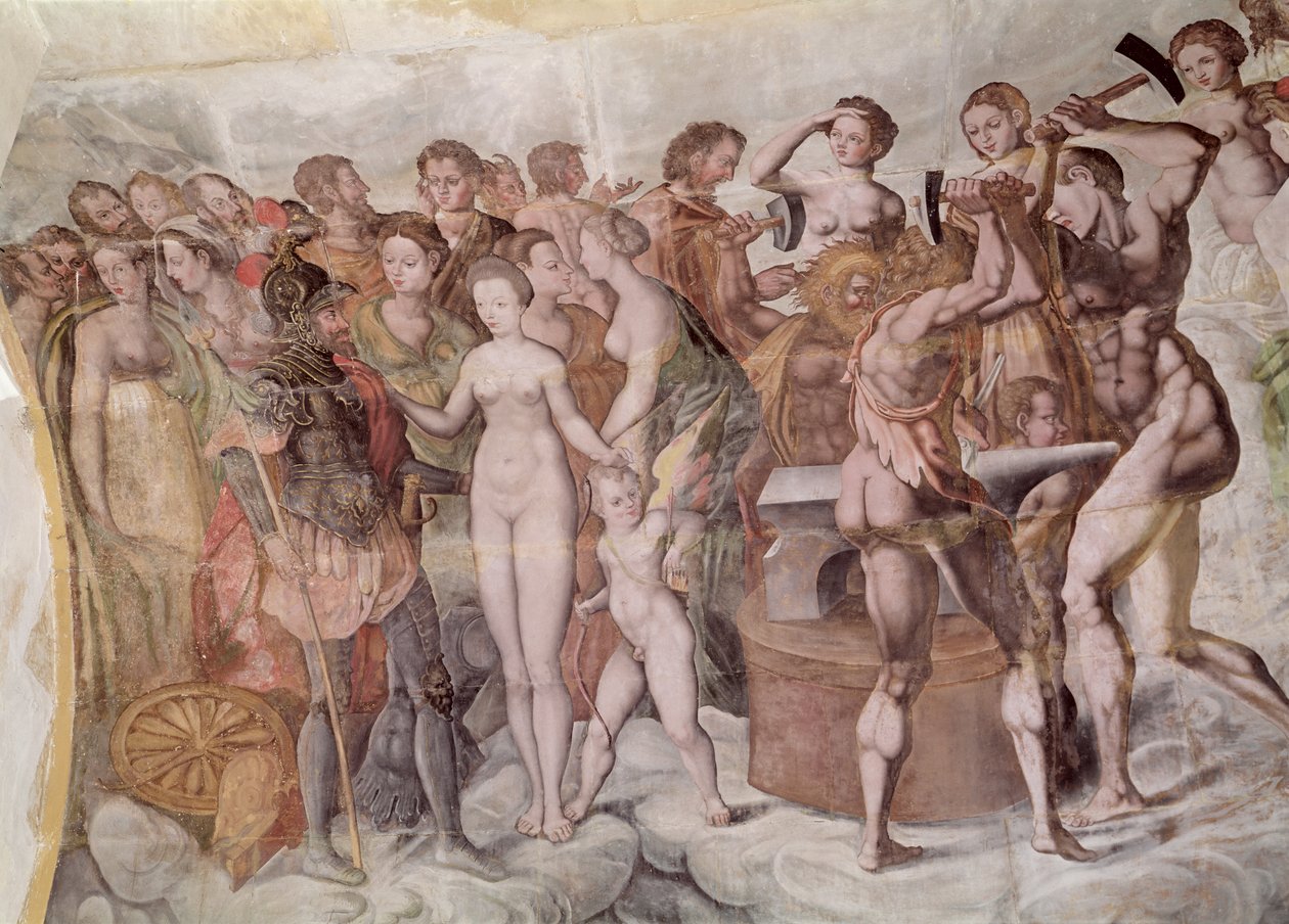 Tour de la Ligue. Medlemmer av Medici-domstolen som gudene til Olympus (veggmaleri) (detalj) av French School