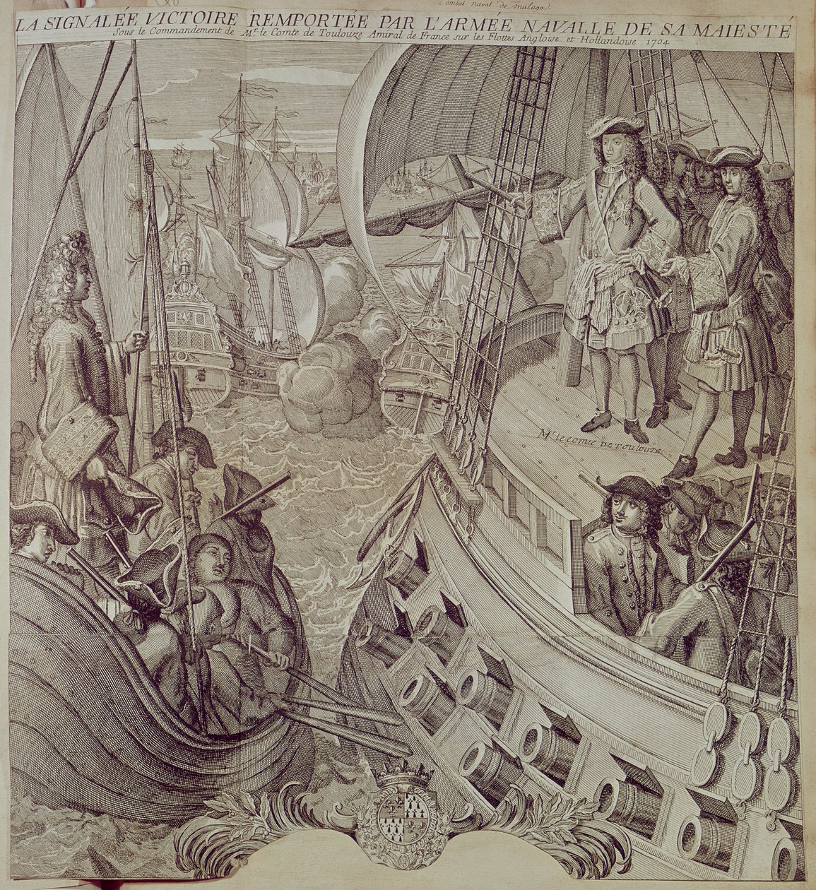 Seier av marinen til Louis XIV (1638-1715) mot den engelske og nederlandske flåten i 1704 av French School