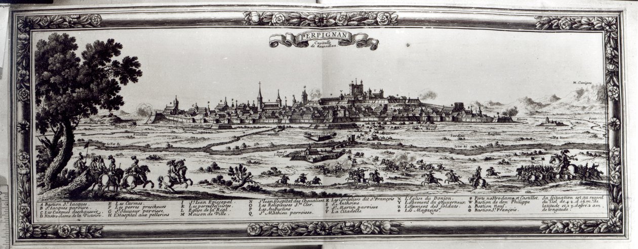 Utsikt over Perpignan, Sør-Frankrike, ca. 1645 av French School