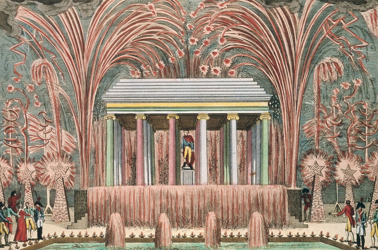 Utsikt over et fyrverkeri i Jardin du Luxembourg, 28. november 1807 av French School