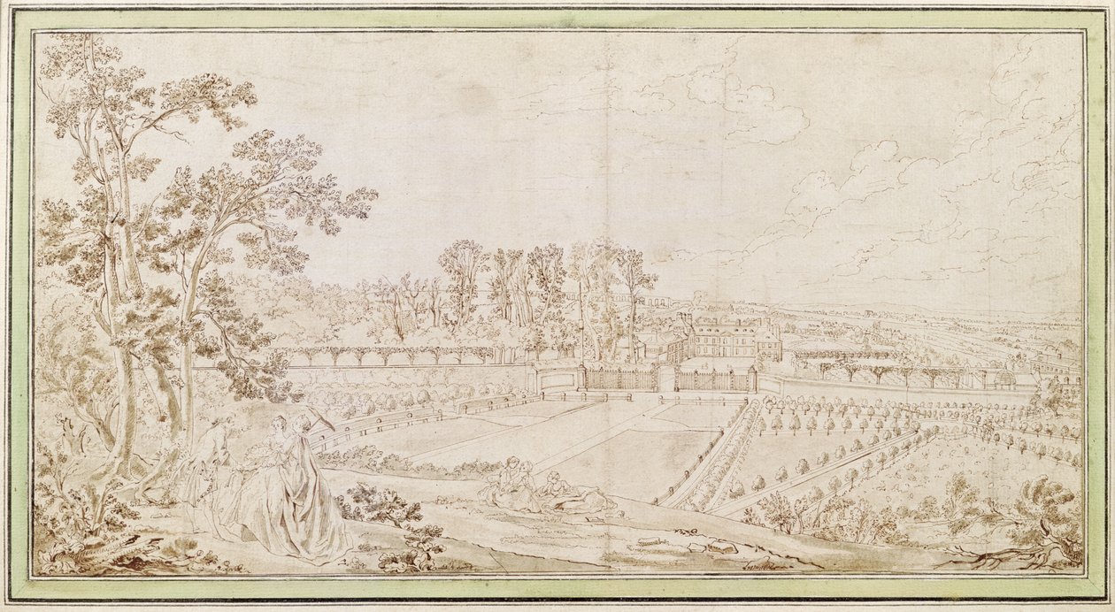 Utsikt over Chateau of Celle-Saint-Cloud, ca. 1750 av French School