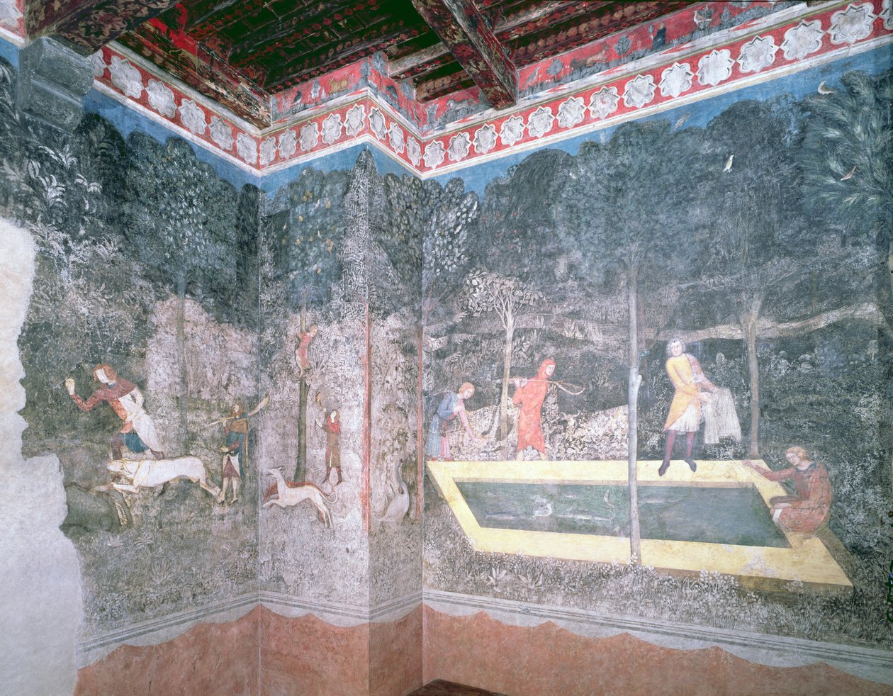 Utsikt over Stag Room, 1343 av French School