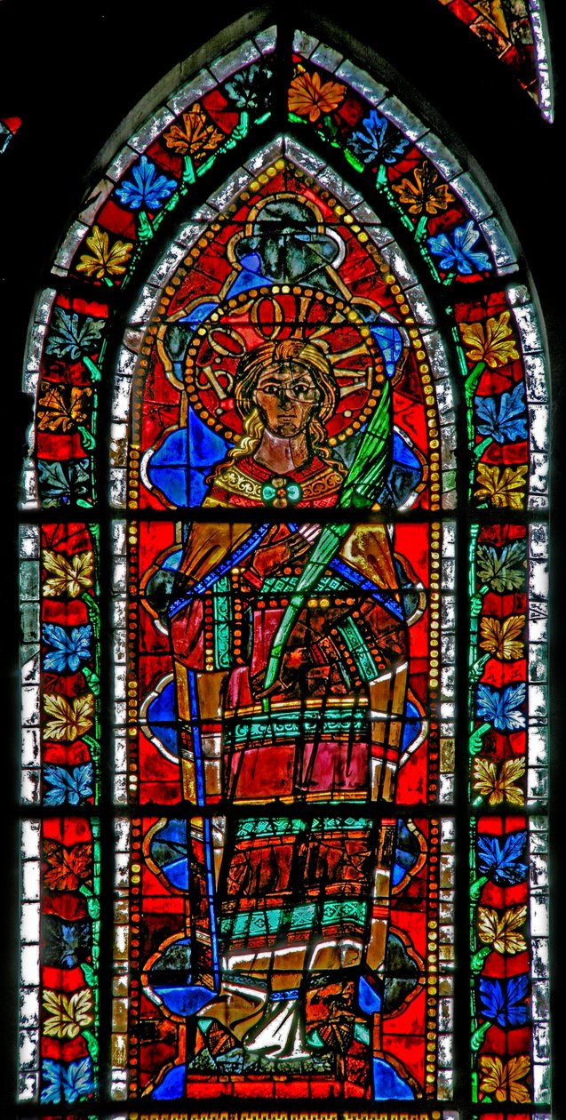Vindu w202 som viser St Odile (farget glass) av French School