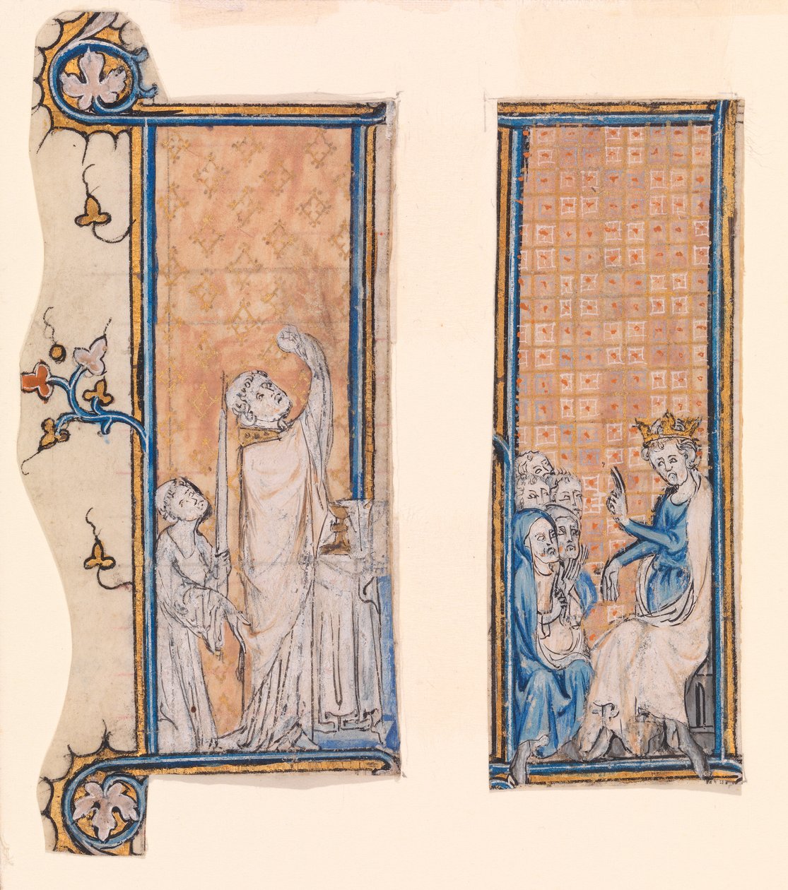 Wonder of the Host and Throned King (wc på vellum) av French School