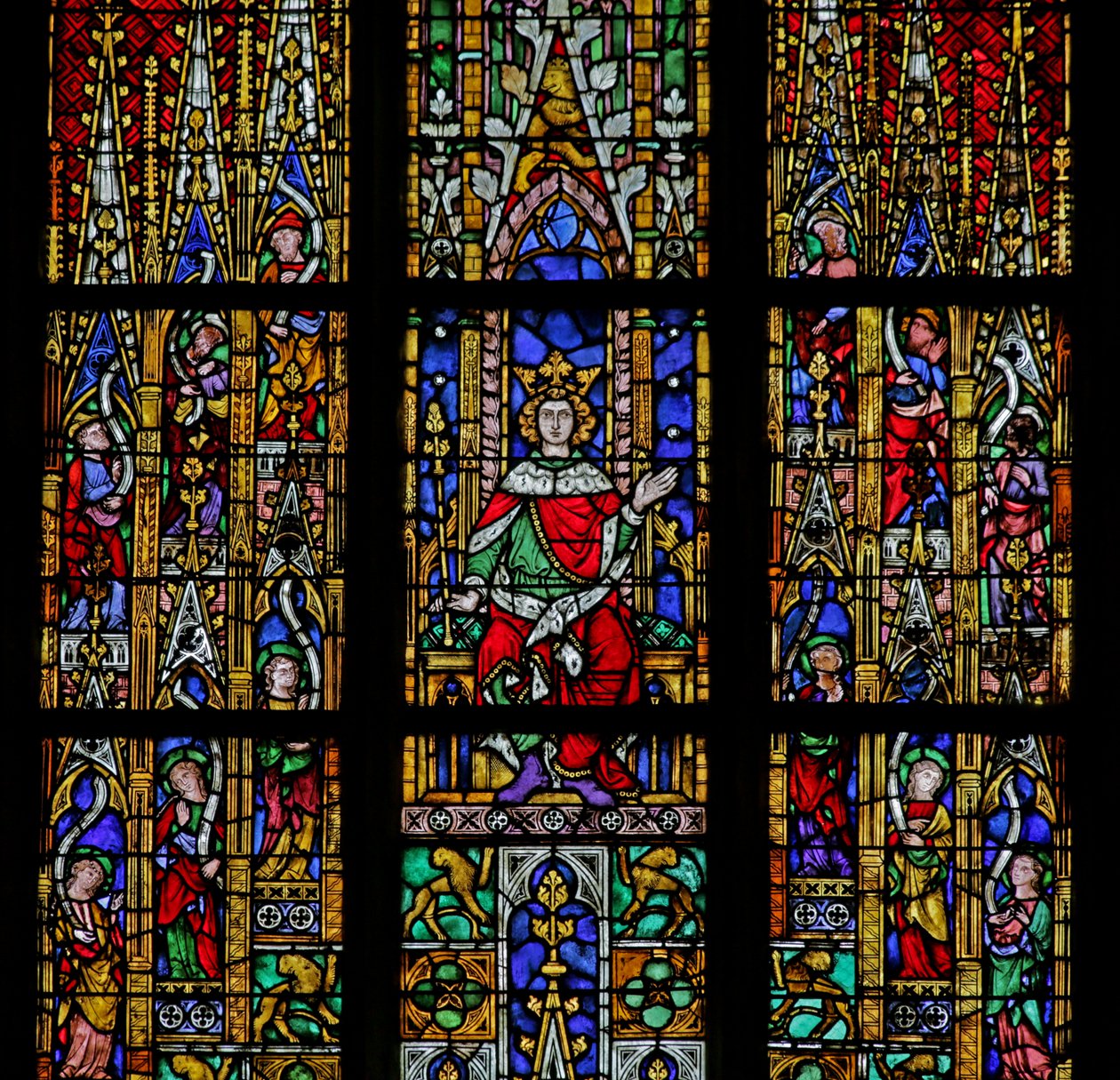 Vindu som viser Salomo på tronen, ca. 1320, 1300- og 1900-tallet (for det meste moderne) av French School