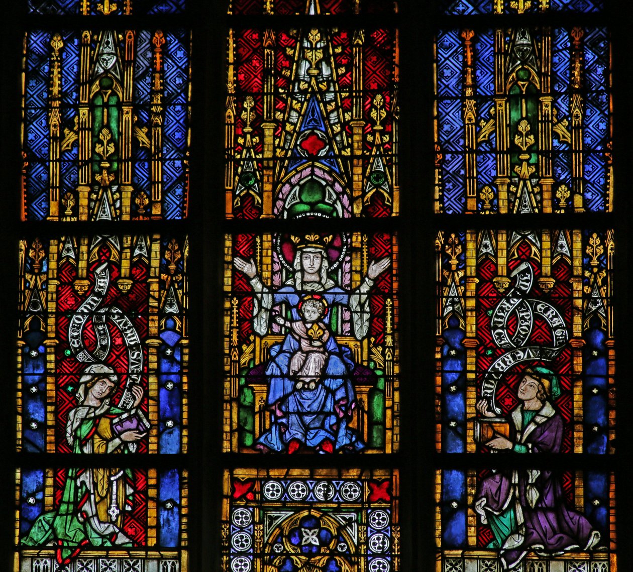 Vindu som viser jomfru og barn med givere, ca. 1320, 1300- og 1900-tallet av French School