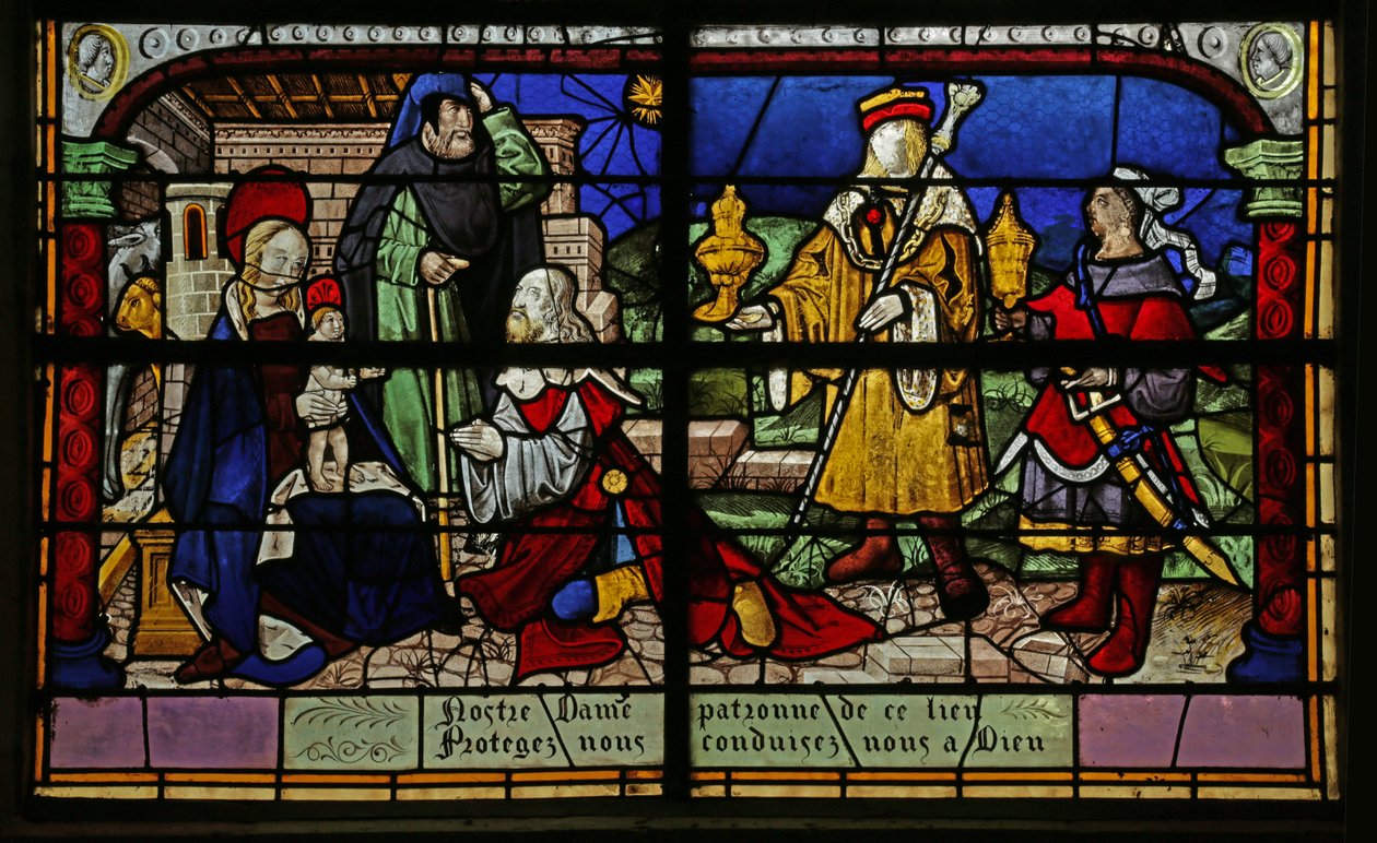 Vindu som viser tilbedelsen av magiene, 1500- og 1900-tallet av French School