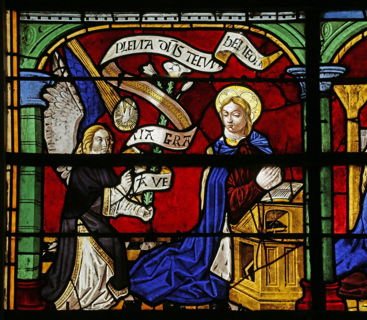 Vindu som viser bebudelsen, 1500- og 1900-tallet av French School
