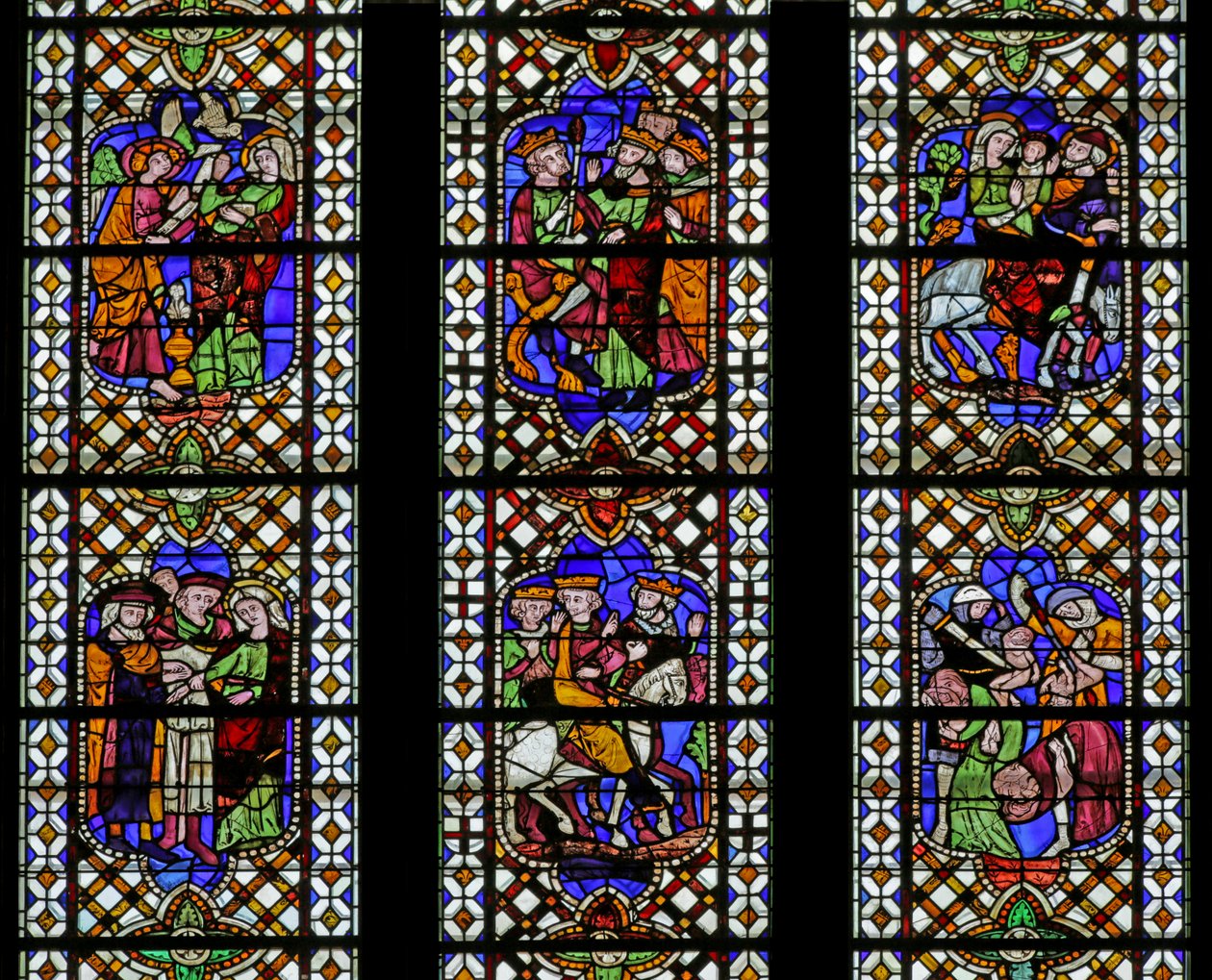 Vindu som viser Kristi barndom: seks scener, 1300-1800-tallet av French School