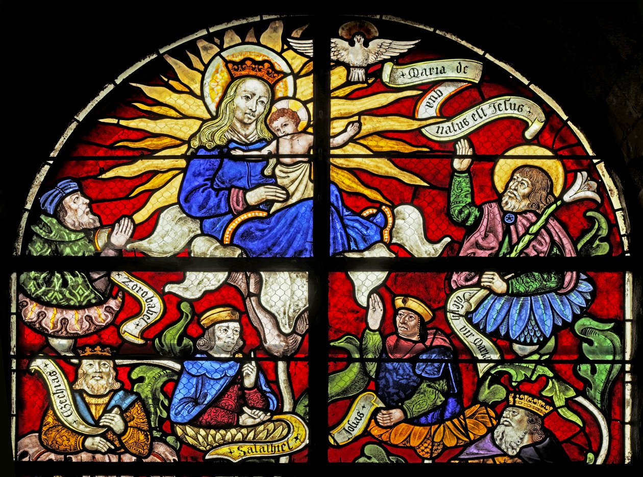 Vindu som viser Jomfru Maria på toppen av Jesse-treet, 1500- og 1900-tallet av French School
