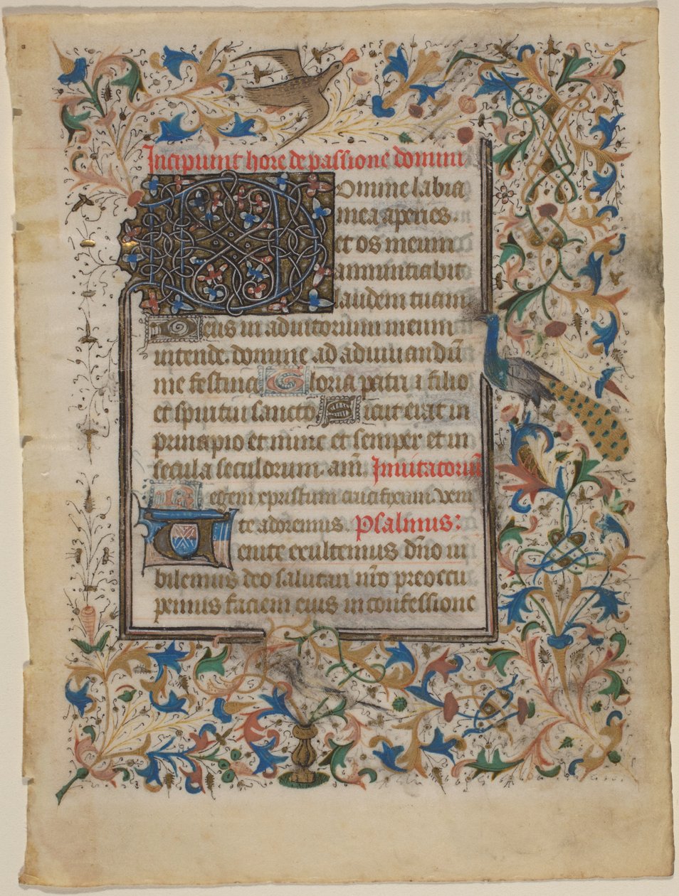 Manuskriptblad fra en timebok (incip. Passionis) av French 14th Century