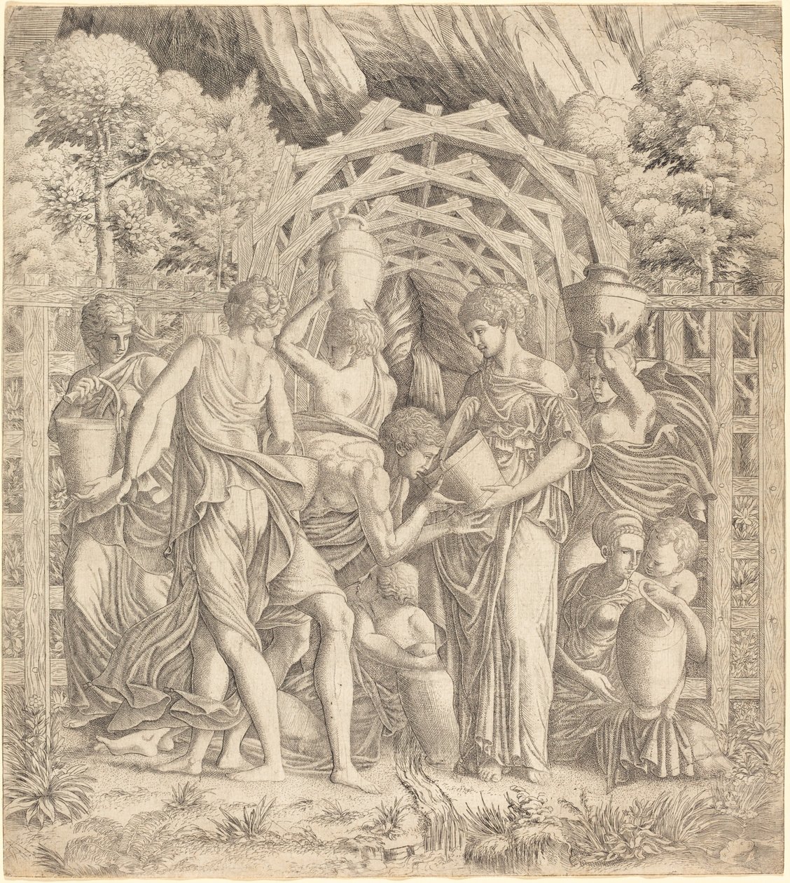 Ung mann drikker vann (Rebecca og Eliezer?) av French 16th Century after Francesco Primaticcio