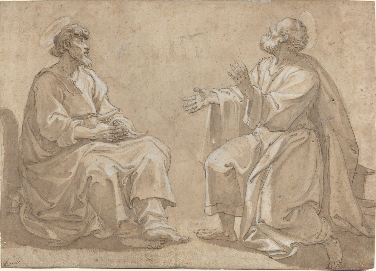 To sittende hellige av French 17th Century