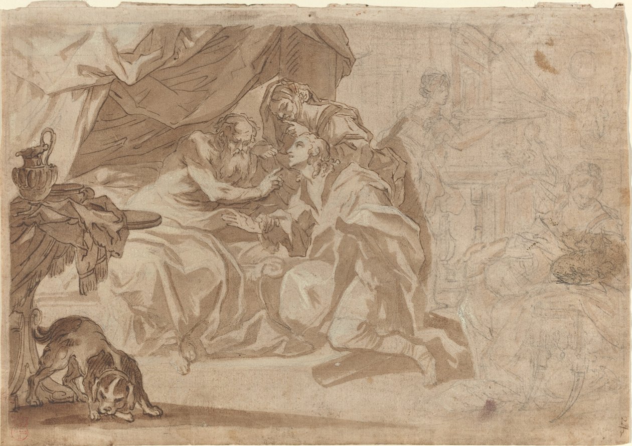 Jakob og Rebekka før Isak [recto] av French 18th Century