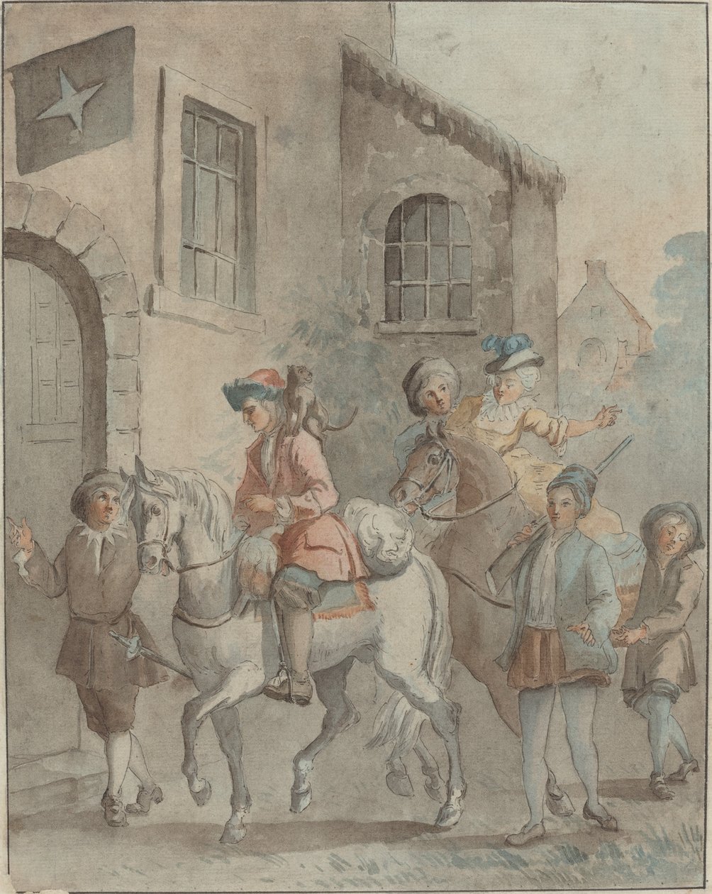Ankomst til et vertshus av French 18th Century after Jean Baptiste Oudry