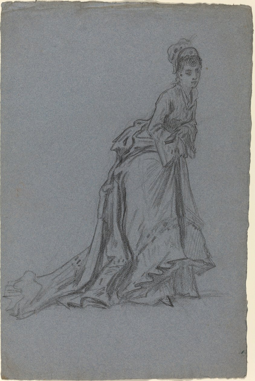 Fasjonabel ung kvinne som går frem av French 19th Century