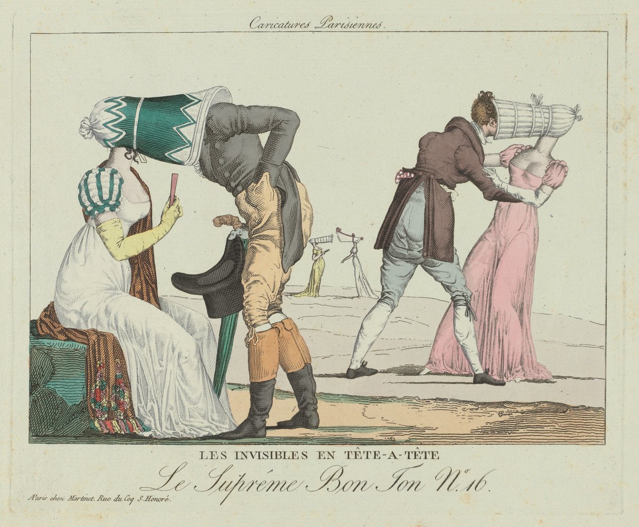 The Invisibles en-til-en (Tete-a-Tete med Poke Bonnets) av French 19th Century