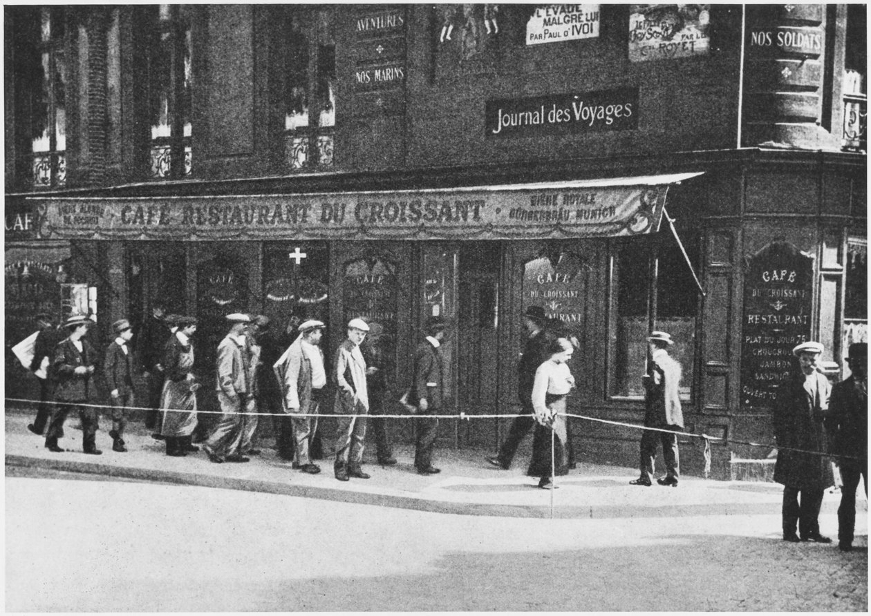 Cafe du Croissant hvor Jean Jaures ble myrdet, hjørnet rue du Croissant rue Montmartre, 1914 av French Photographer