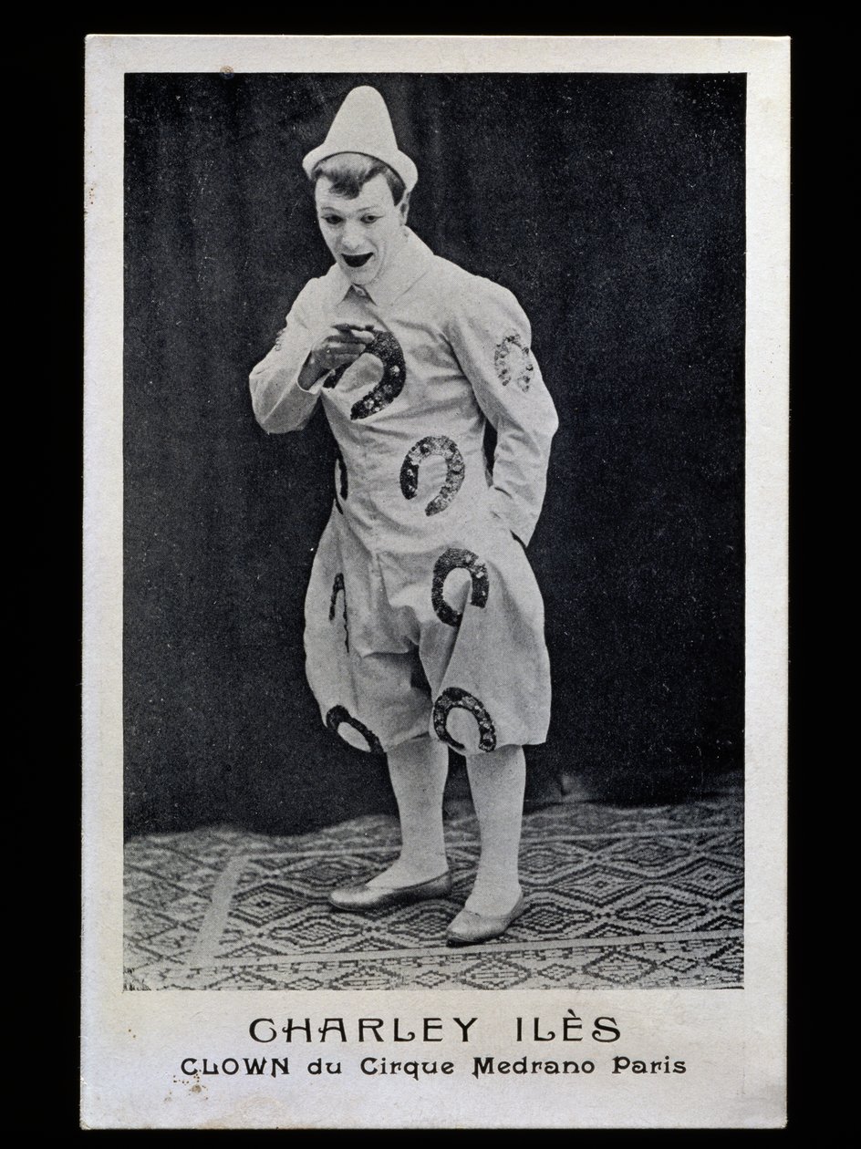 Klovn Charley Iles (1876-?) fra Medrano-sirkuset i Paris, ca. 1910, postkort, Frankrike, 1900-tallet av French Photographer
