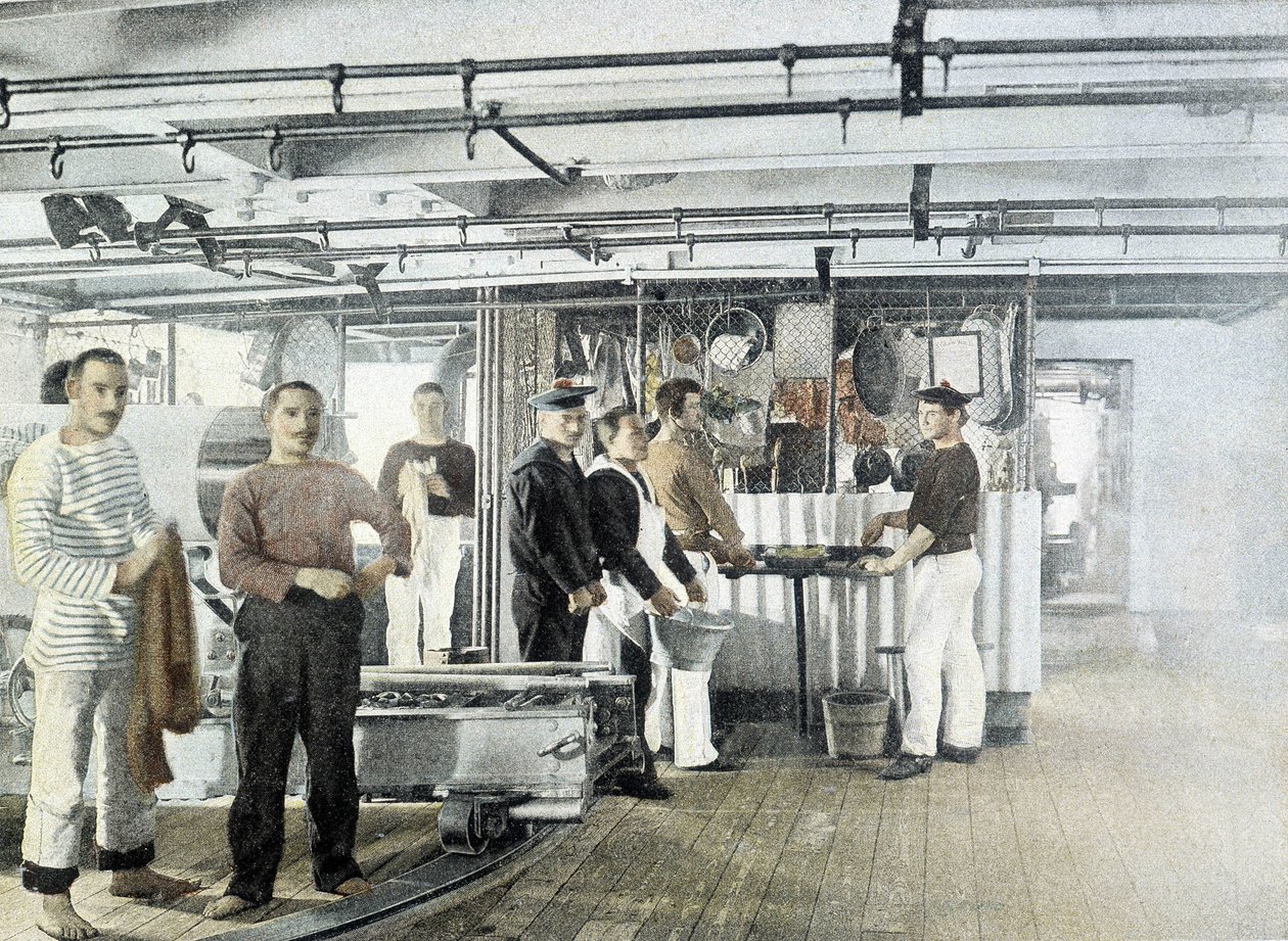 Fransk marine, slutten av 1800-tallet: Offiserenes kjøkken - Bibl. des Arts deco. av French Photographer