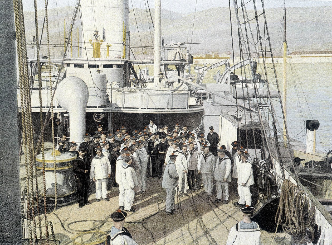 Fransk marine, slutten av 1800-tallet: Lønningslisten, utdeling av brev - Bibl. des Arts deco. av French Photographer