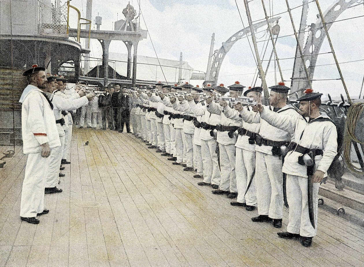 Fransk marine, slutten av 1800-tallet: pistol - revolverøvelse - Bibl. des Arts deco. av French Photographer