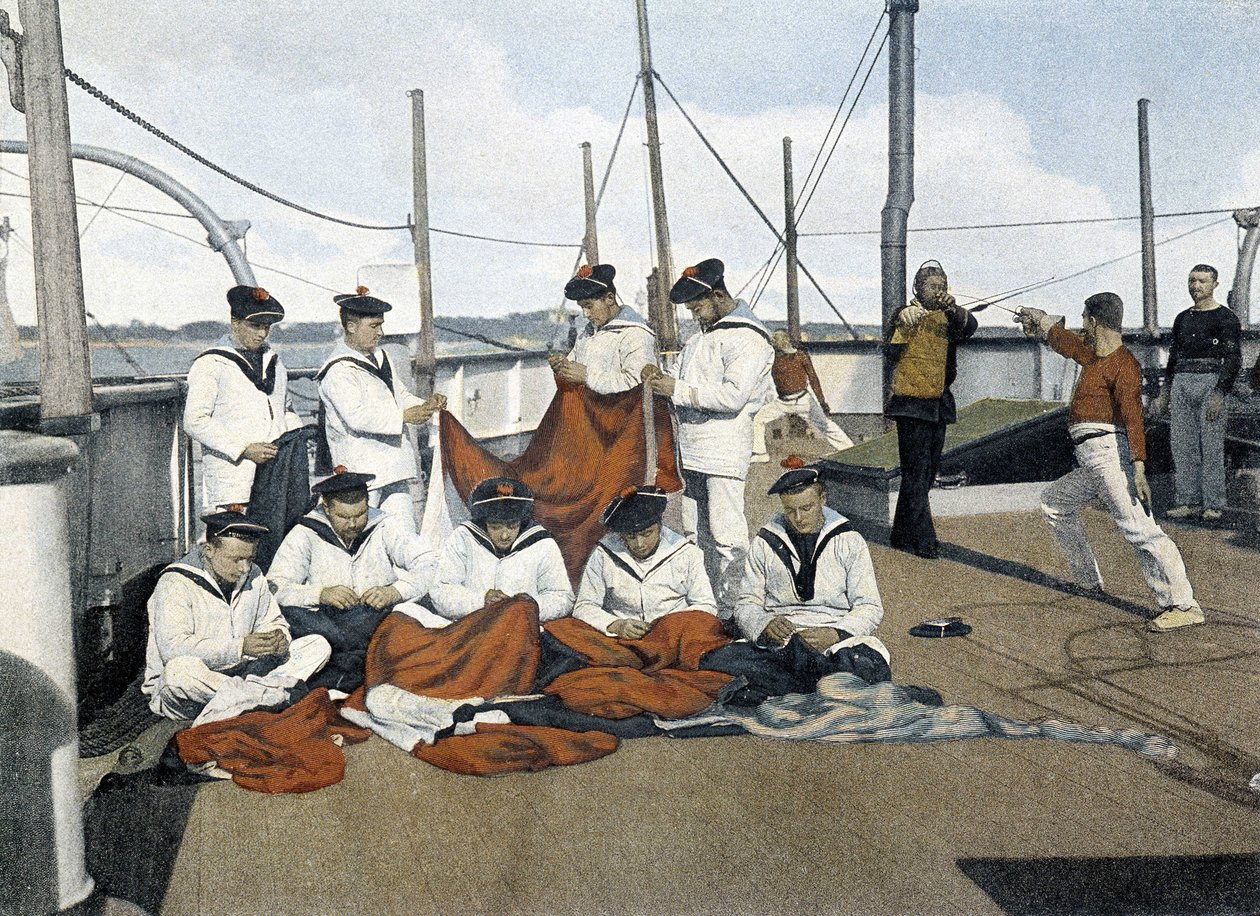 Fransk marine, slutten av 1800-tallet: reparasjon av paviljonger - Bibl. des Arts deco. av French Photographer
