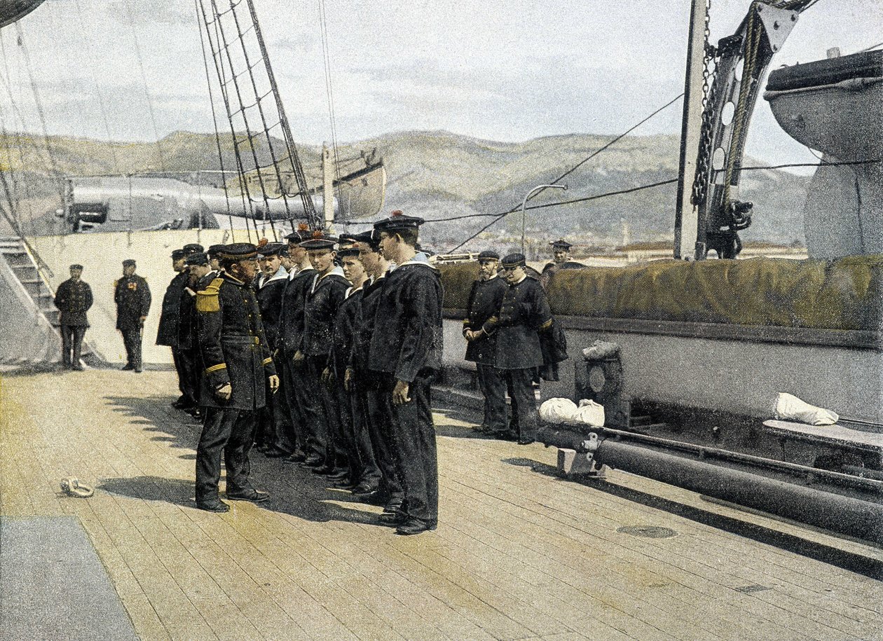Fransk marine, slutten av 1800-tallet: Permisonaries avgang - Bibl. des Arts Deco. av French Photographer