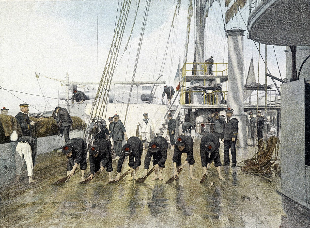 Fransk marine, slutten av 1800-tallet: vask av broen - Bibl. des Arts deco. av French Photographer