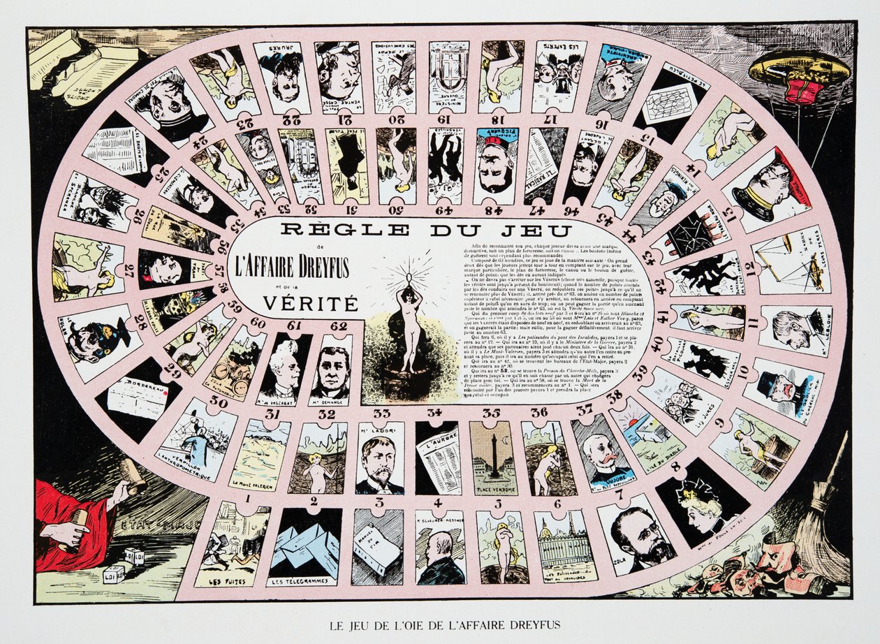 The Game of the Goose in the Dreyfus Affair, fra History of the Third Republic, Vol. I, Politisk historie, pub.1933 (farge litho) av French Photographer
